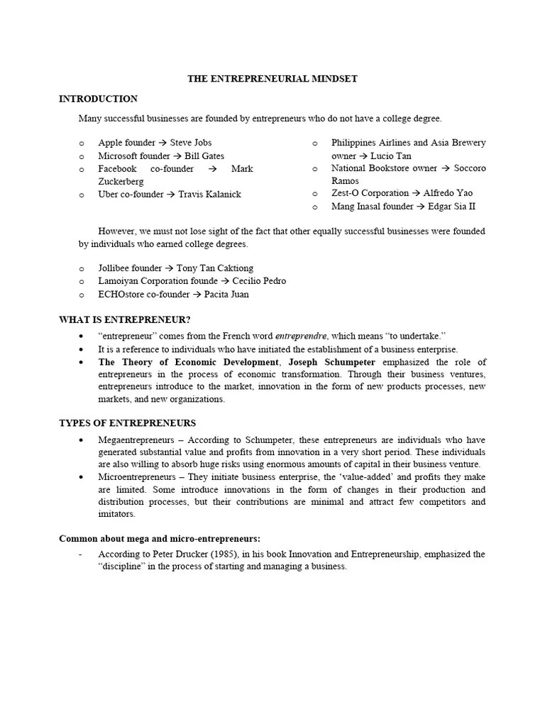 The Entrepreneurial Mindset | PDF | Entrepreneurship | Risk