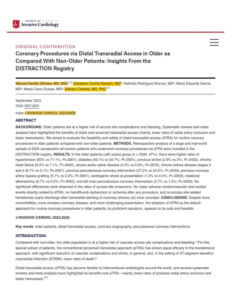 Coronary Procedures Via Distal Transradial Access | PDF | Cardiology | Internal Medicine