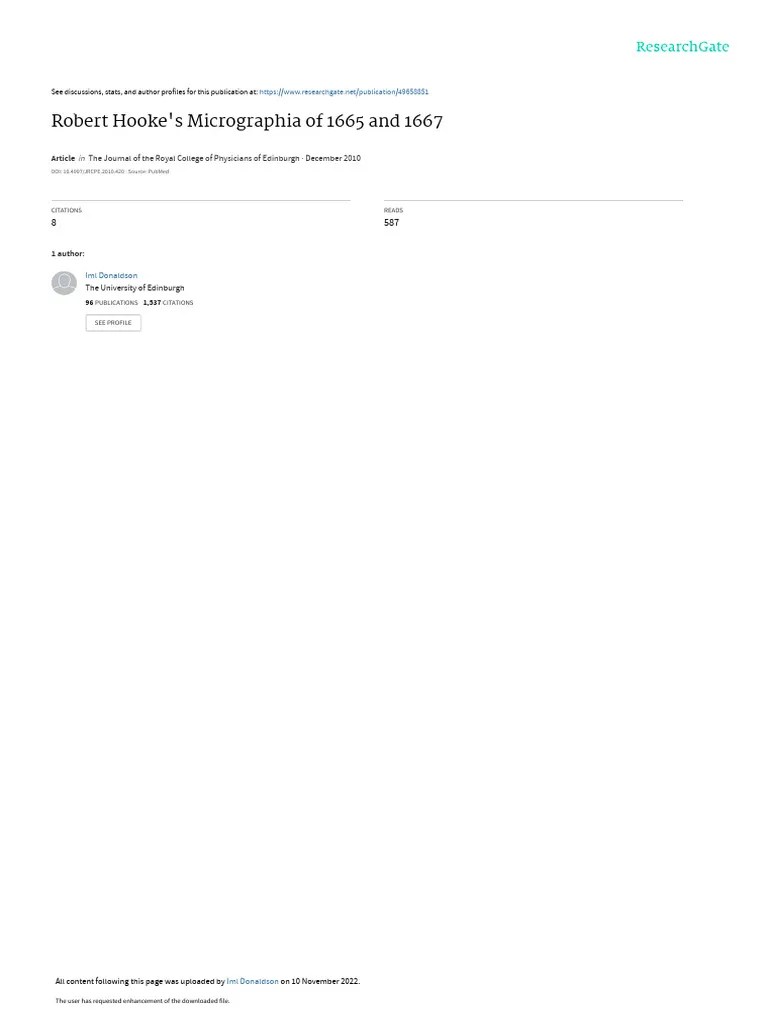 Robert Hookes Micrographia Of 1665 And 1667 | PDF | Microscope | Atomic