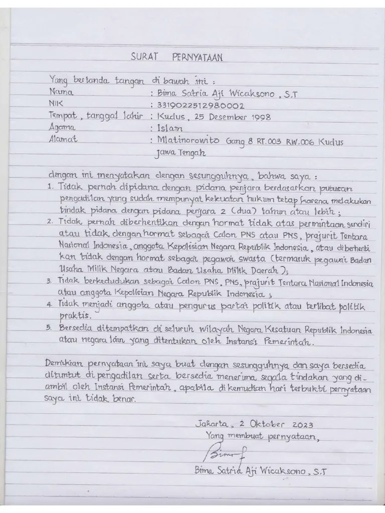 Surat Pernyataan | PDF