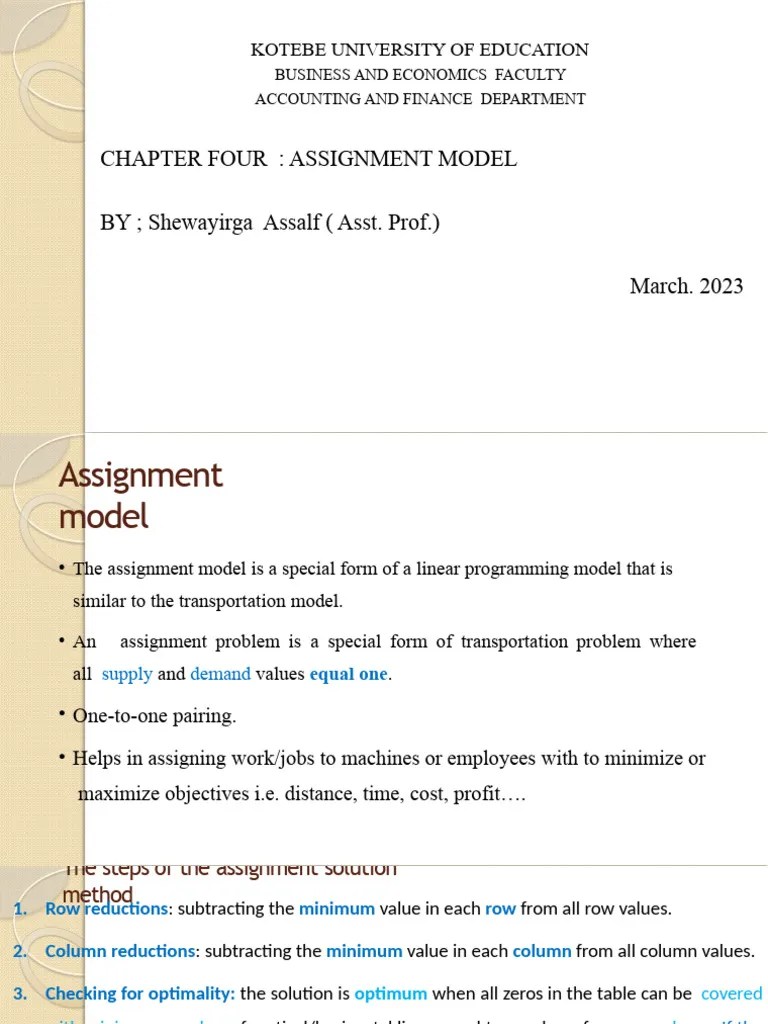 Chapter 4 Assignment Model | PDF | Mathematical Optimization ...