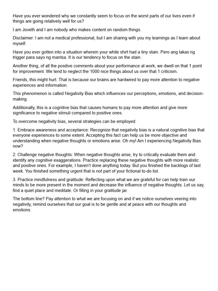 Negativity Bias | Download Free PDF | Thought | Experience