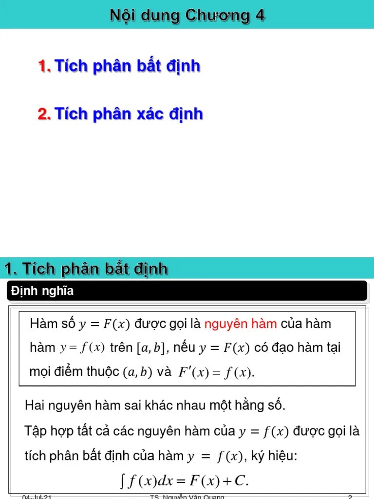Chuong 4 - Tich Phan Bat Dinh. Tich Phan Xac Dinh | PDF