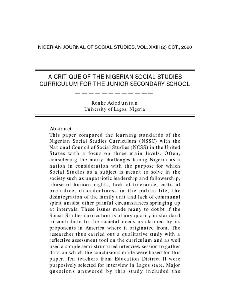 A Critique Of The Nigerian Social Studies Curriculum | PDF | Curriculum | Knowledge