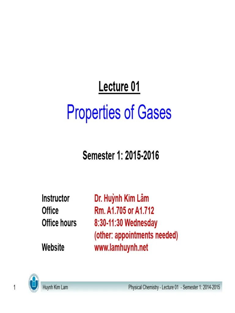 Lecture 01 - Properties Of Gases | PDF | Gases | Atmospheric Pressure