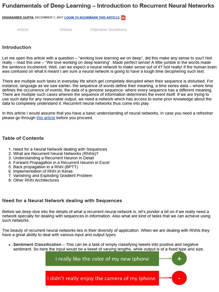 Recurrent Neural Network - Fundamentals Of Deep Learning | PDF ...