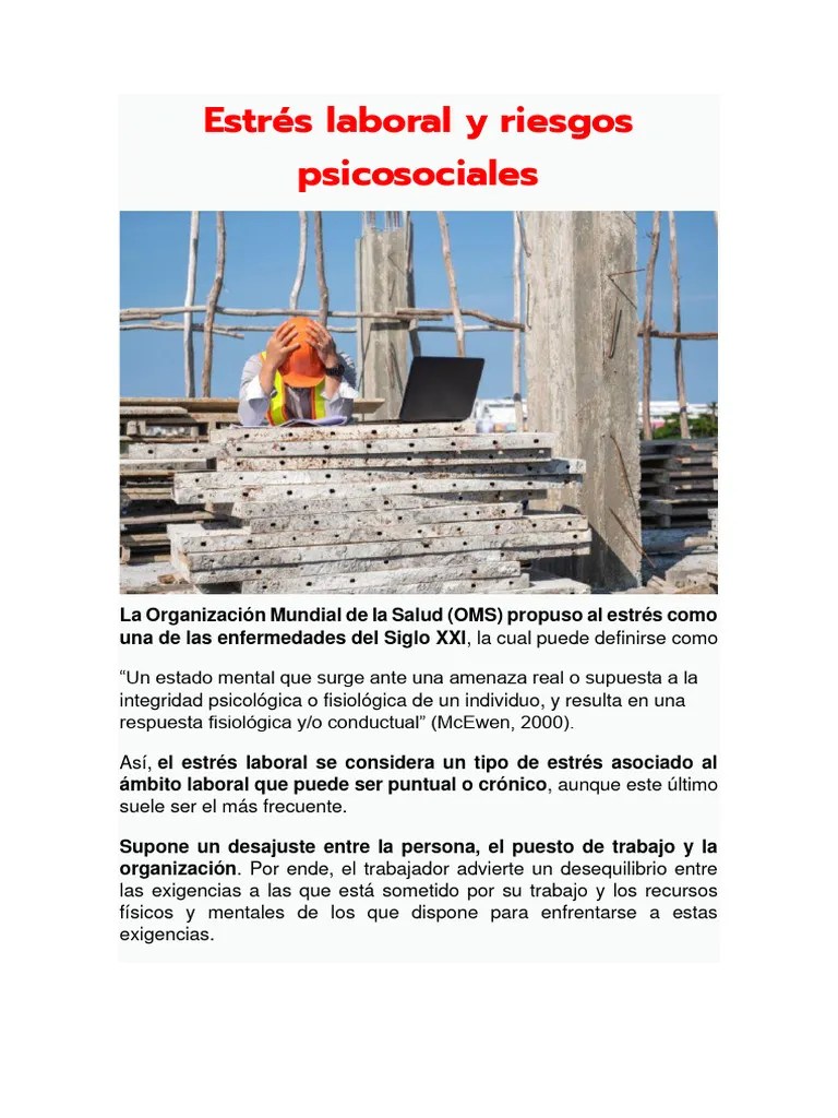 Estrés Laboral Y Riesgos Psicosociales | PDF | Estrés (biología) | Ansiedad