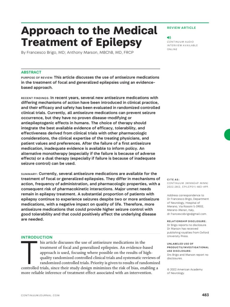 Medical Treatment Of Epilepsy | PDF | Epilepsy | Randomized Controlled ...