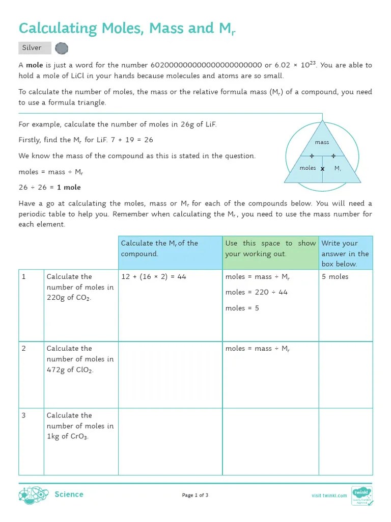 WS11C Calculating Moles Mass And MR Bronze Activity Sheet | PDF | Chemical Compounds | Physical ...