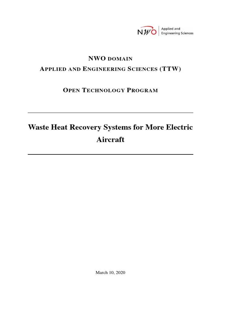 Waste Heat Recovery Systems For More Electric Aircraft - Reduce | PDF ...