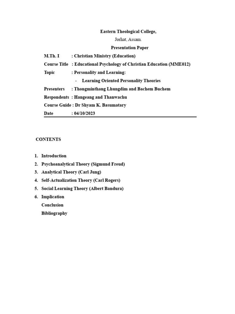 Learning Oriented Personality Theories | Download Free PDF | Id ...