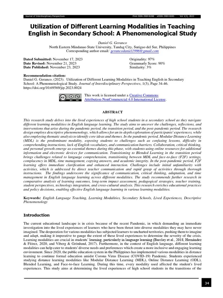 Utilization Of Different Learning Modalities In Teaching English In ...