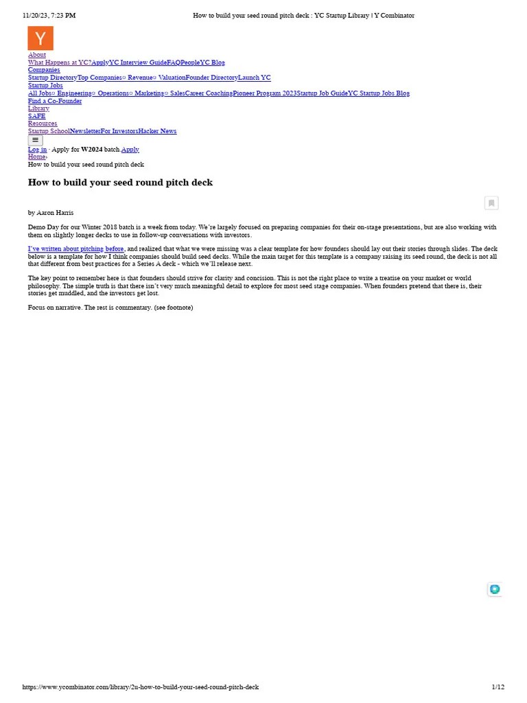How To Build Your Seed Round Pitch Deck - YC Startup Library - Y ...