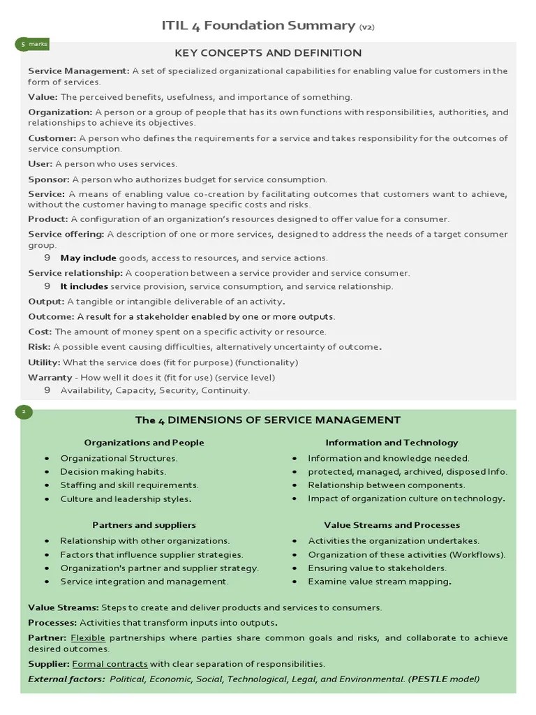 ITIL 4 Foundation Summary (v2) | PDF | Service Level Agreement | Risk