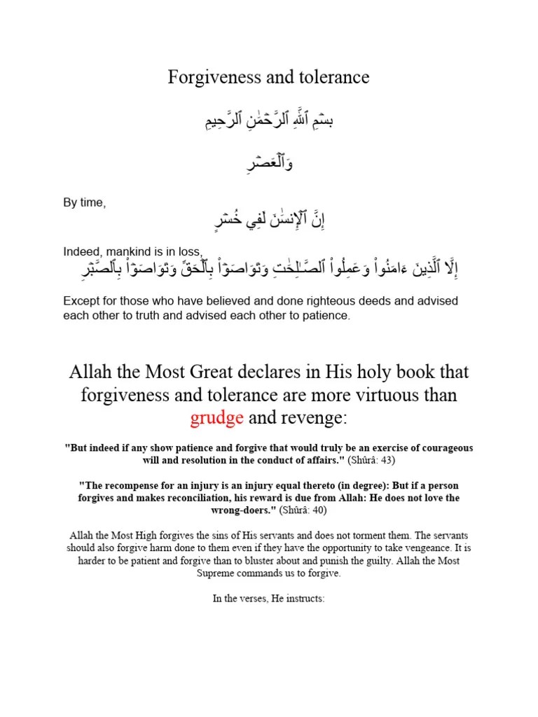 Lec5 Forgiveness And Tolerance | PDF | Muhammad | Forgiveness