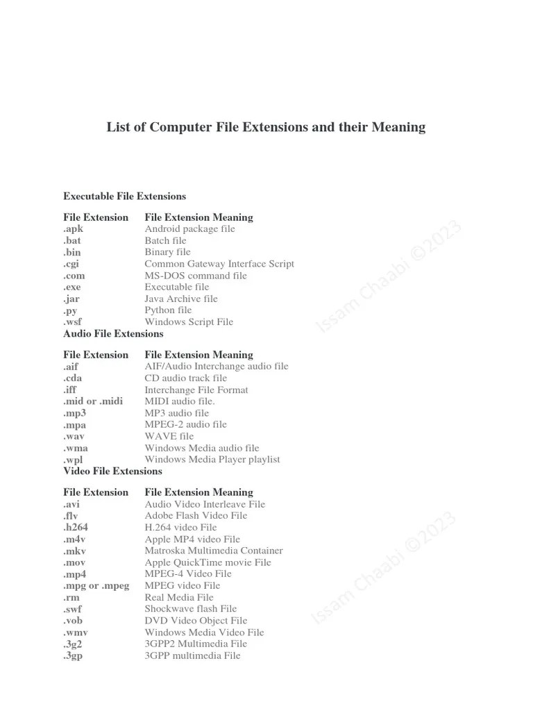 List Of Computer File Extensions And Their Meaning | PDF | Html | Application Software