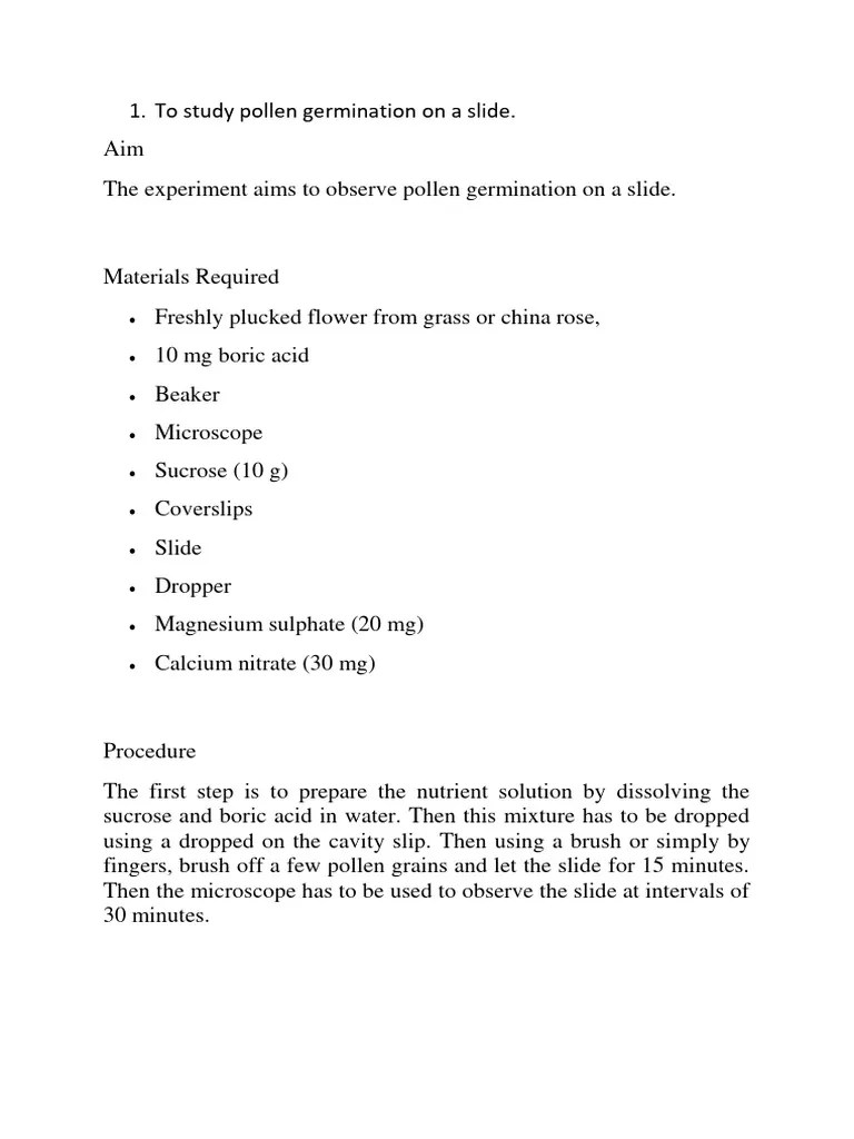 To Study Pollen Germination On A Slide | PDF | Embryo | Meiosis