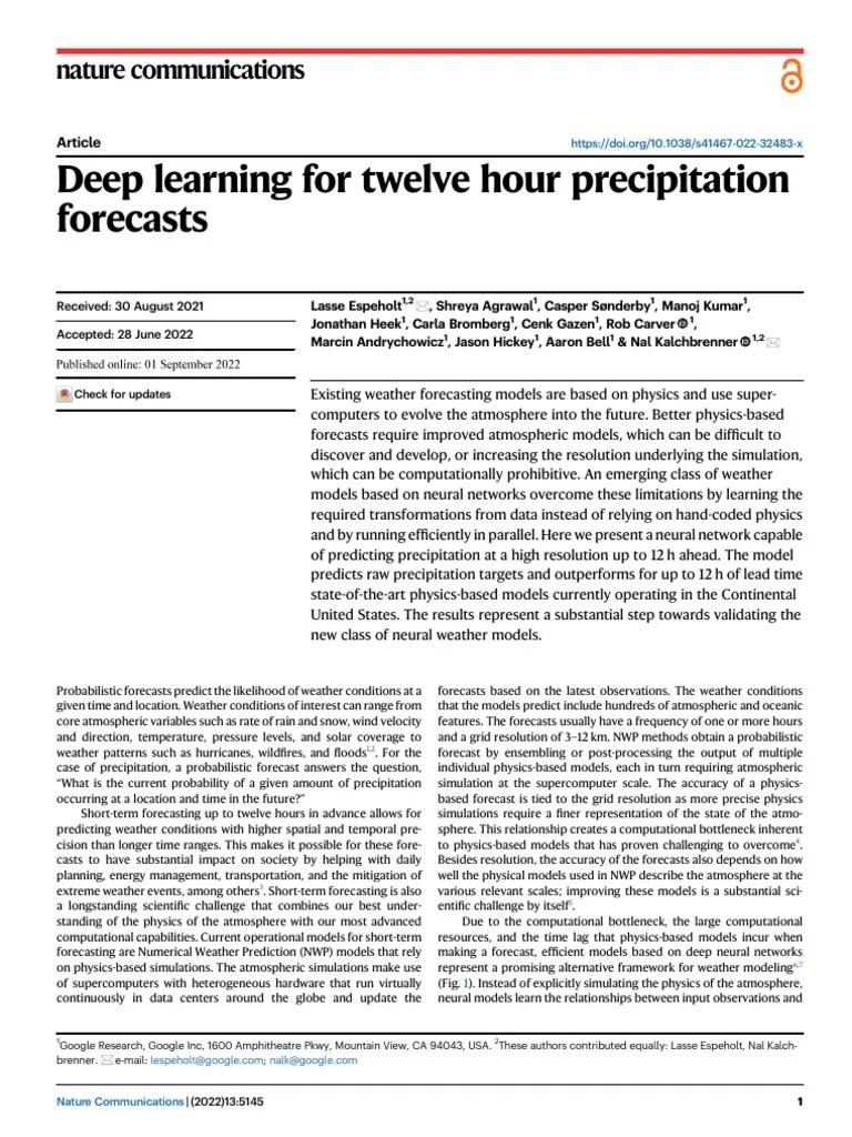 Deep Learning For Twelve Hour Precipitation Forecasts - Nature - S41467 ...