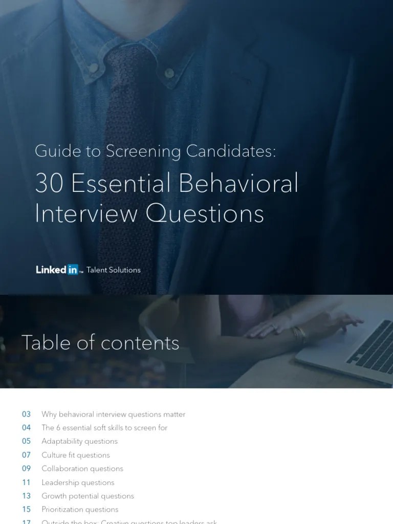 Guide To Screening Candidates 30 Essential Behavioral Interview ...