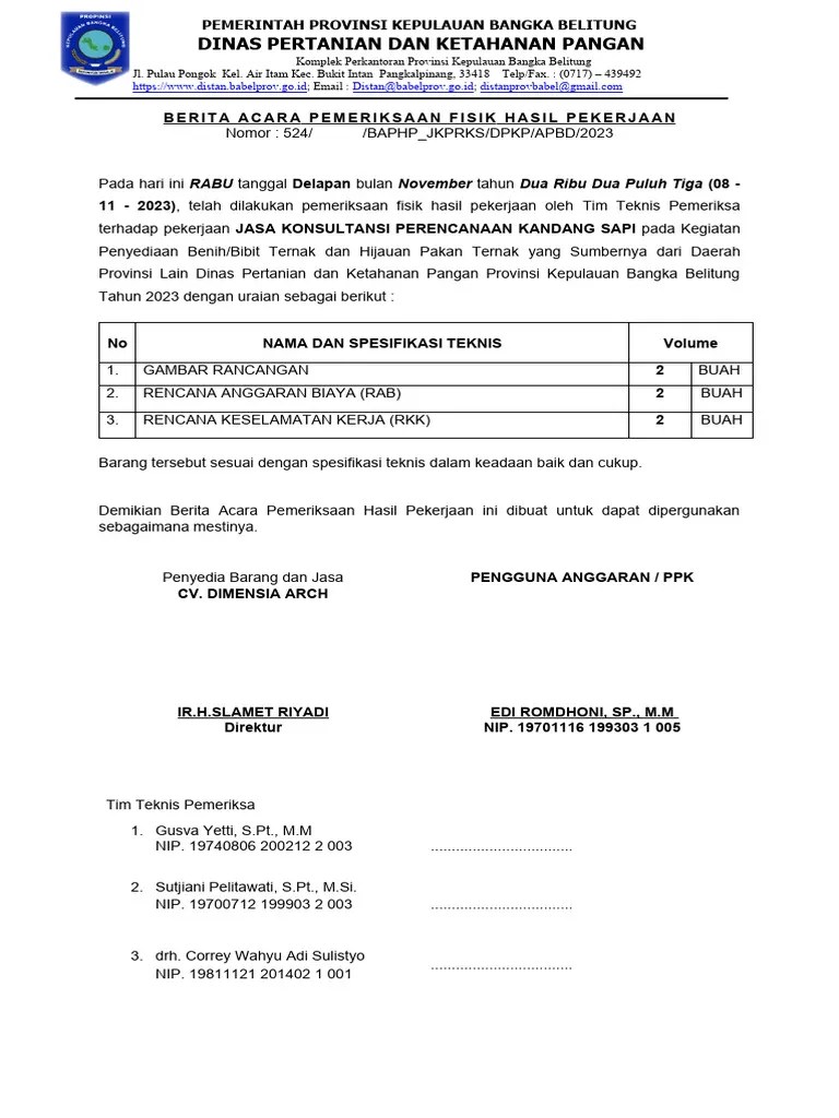 BERITA ACARA PEMERIKSAAN FISIK HASIL PEKERJAAN Jasa Perencanaan | PDF