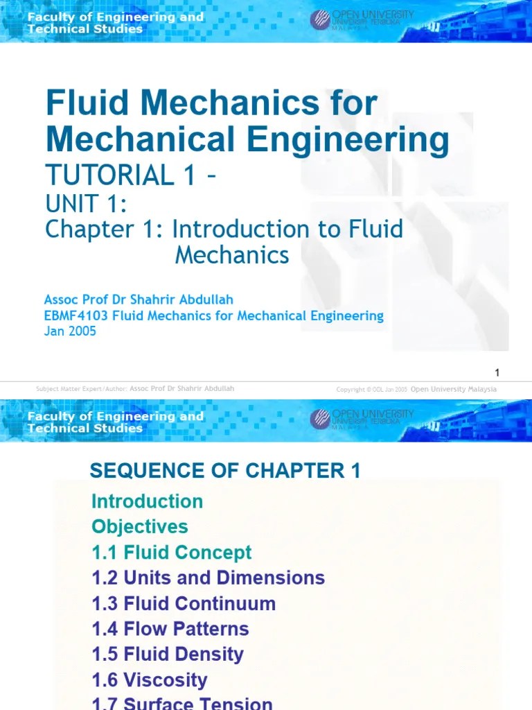 Fluid Mechanics For Mechanical Engineering: Tutorial 1 | Download Free ...