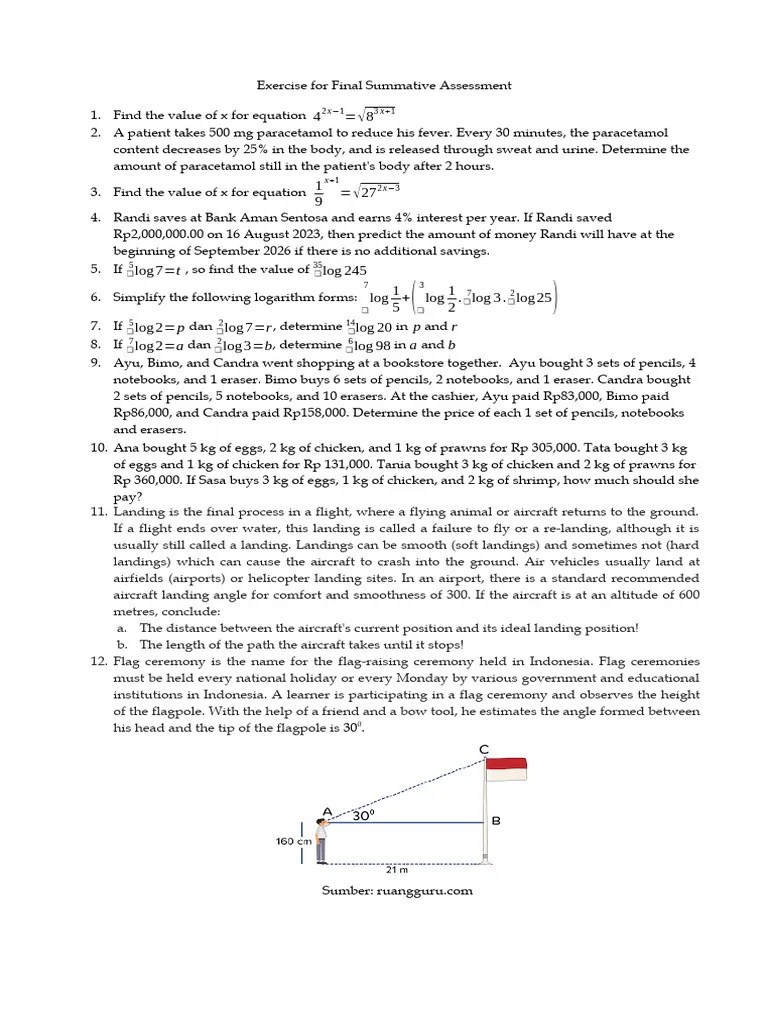 Exercise For Final Summative Assessment | PDF | Flag | Logarithm
