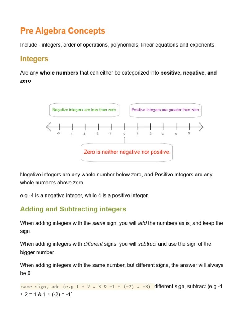 Pre Algebra Concepts | PDF | Polynomial | Variable (Mathematics)