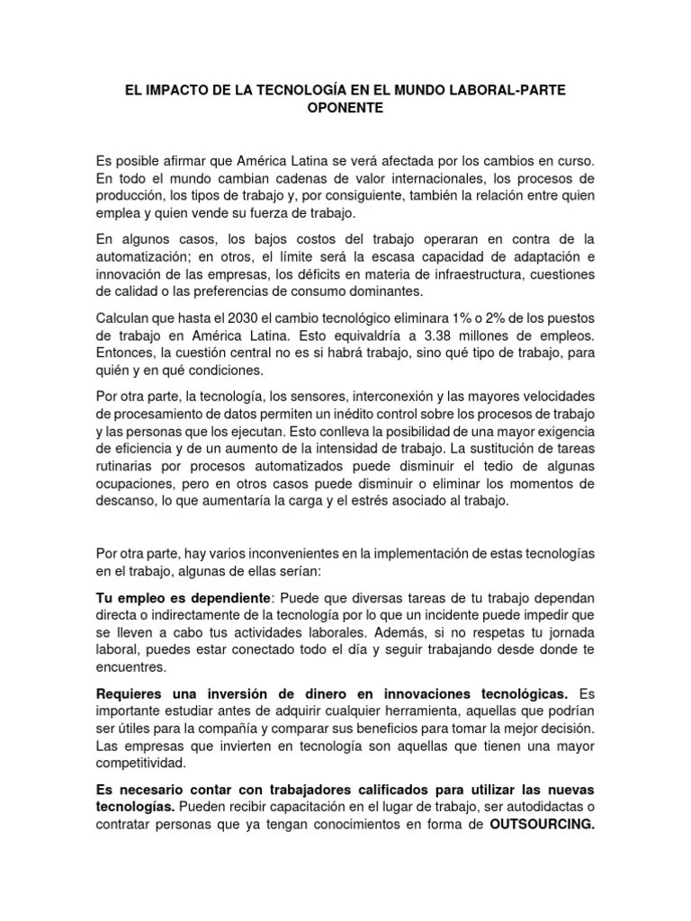 EL IMPACTO DE LA TECNOLOGÍA EN EL MUNDO LABORAL-oposición | PDF | Business | Outsourcing