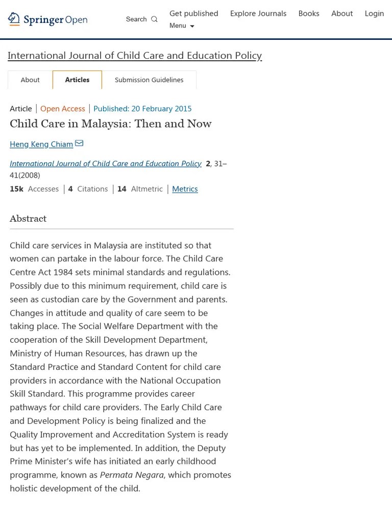 Child Care In Malaysia - Then And Now - International Journal Of Child ...