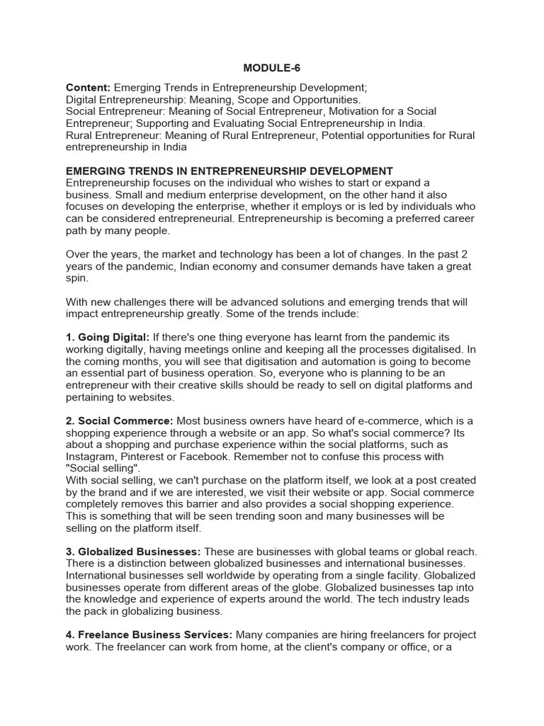 Module 6 Notes | PDF | Entrepreneurship | Social Entrepreneurship