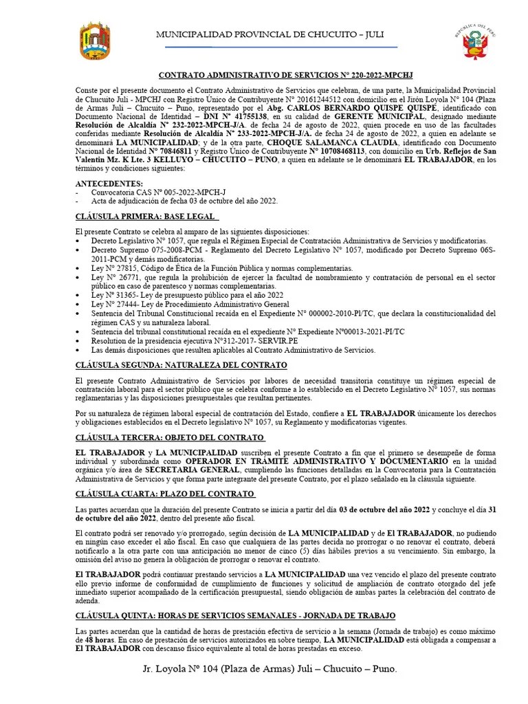 Contrato Administrativo De Servicios Cas Confianza Gerencia | PDF ...