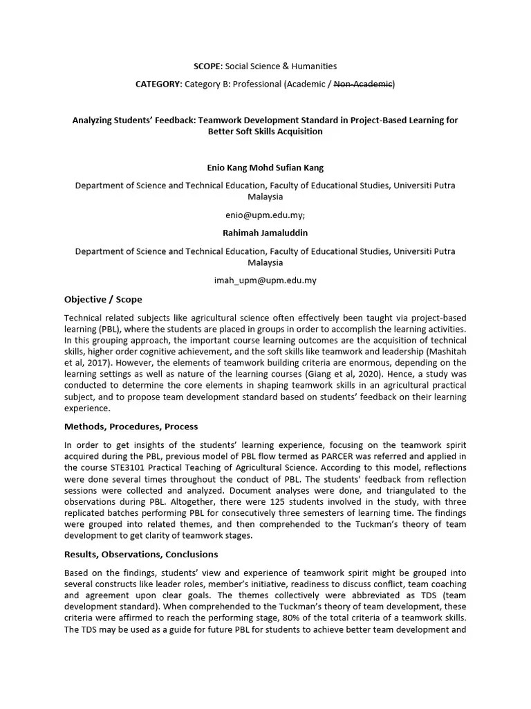 Analyzing Students Feedback Teamwork Development Standard In Project ...