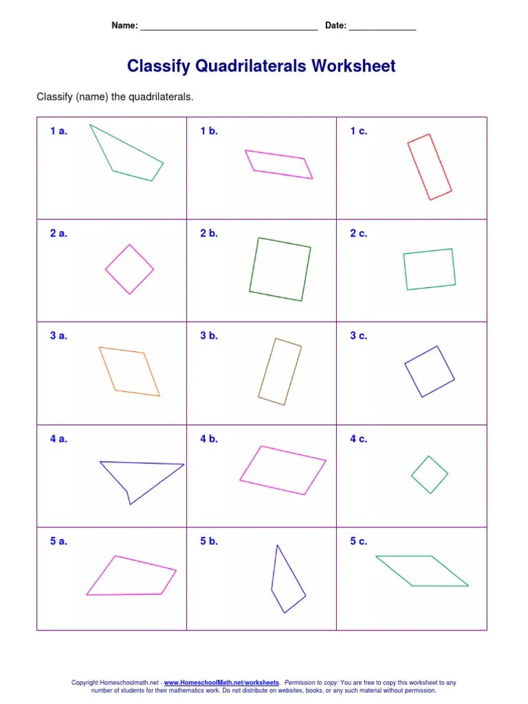 Classify Quadrilaterals Worksheet | PDF | Rectangle | Euclidean Plane Geometry