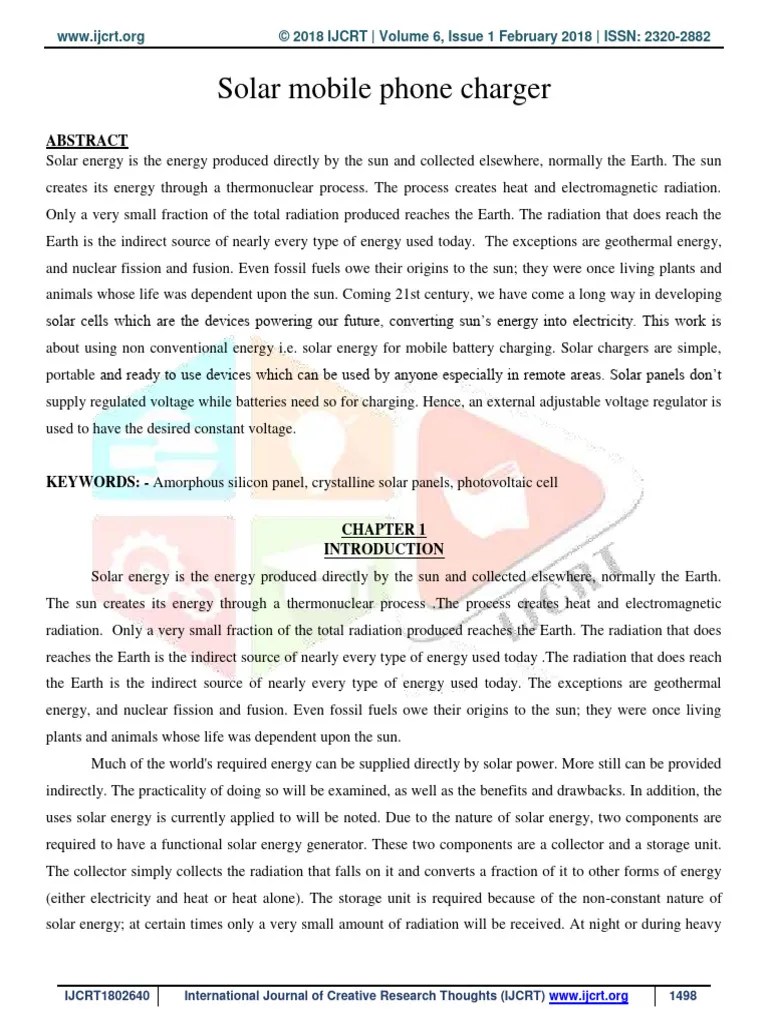 Solar Mobile Phone Charger | PDF | Solar Cell | Battery Charger