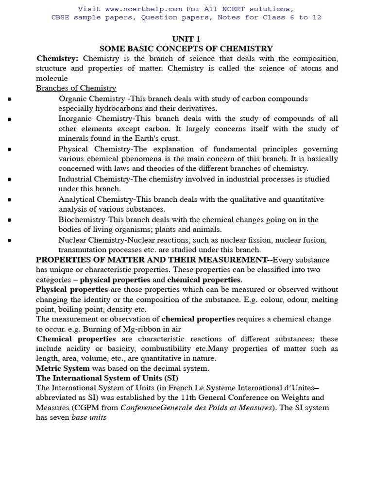 CH 1 Some Basic Concepts Of Chemistry | PDF | Mole (Unit) | Mixture