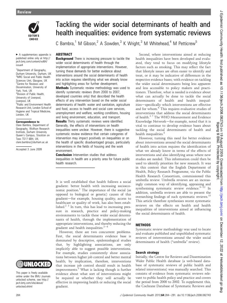 Tacking The Wider Determinants Of Health Inequality | PDF | Health Economics | Health Policy