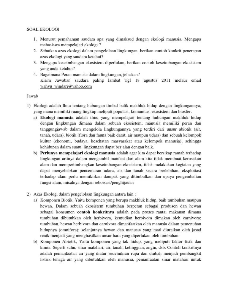 Soal Essay Dan Jawaban Tentang Lingkungan Hidup