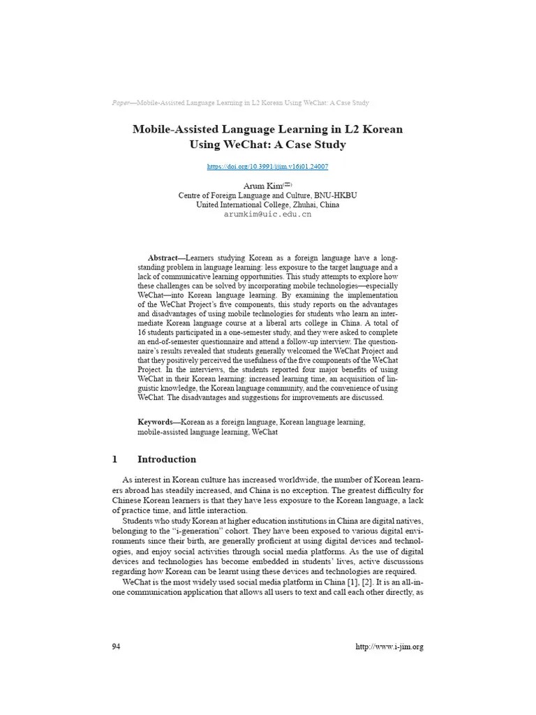 Mobile-Assisted Language Learning In L2 Korean Usi | PDF | Second ...