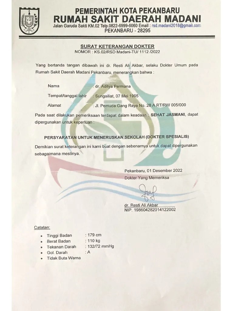 Surat Keterangan Sehat Jasmani | PDF