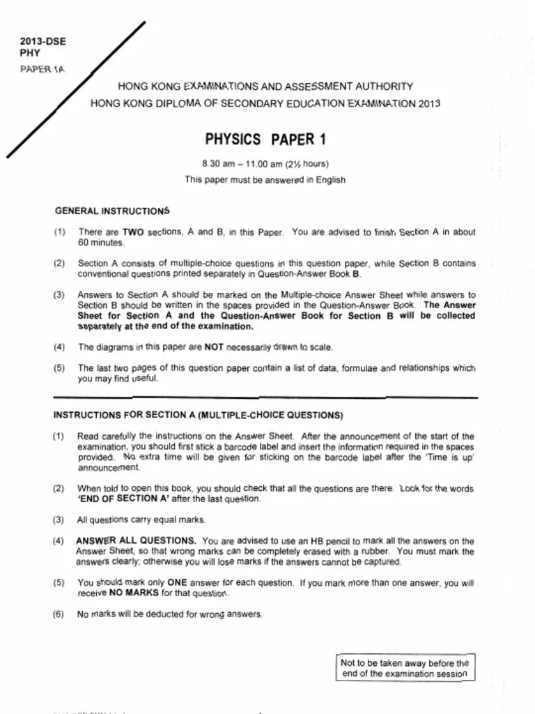 2013 Dse Phy 1 | PDF | Electrical Resistance And Conductance | Physical ...