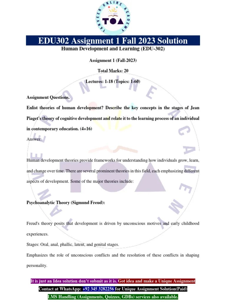 EDU302 Assignment 1 Fall 2023 Idea Solution By Tanveer Online Academy ...
