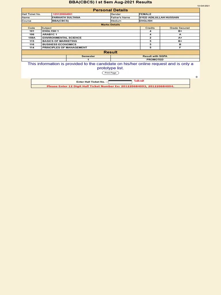 Osmania University Results - 2021 | PDF