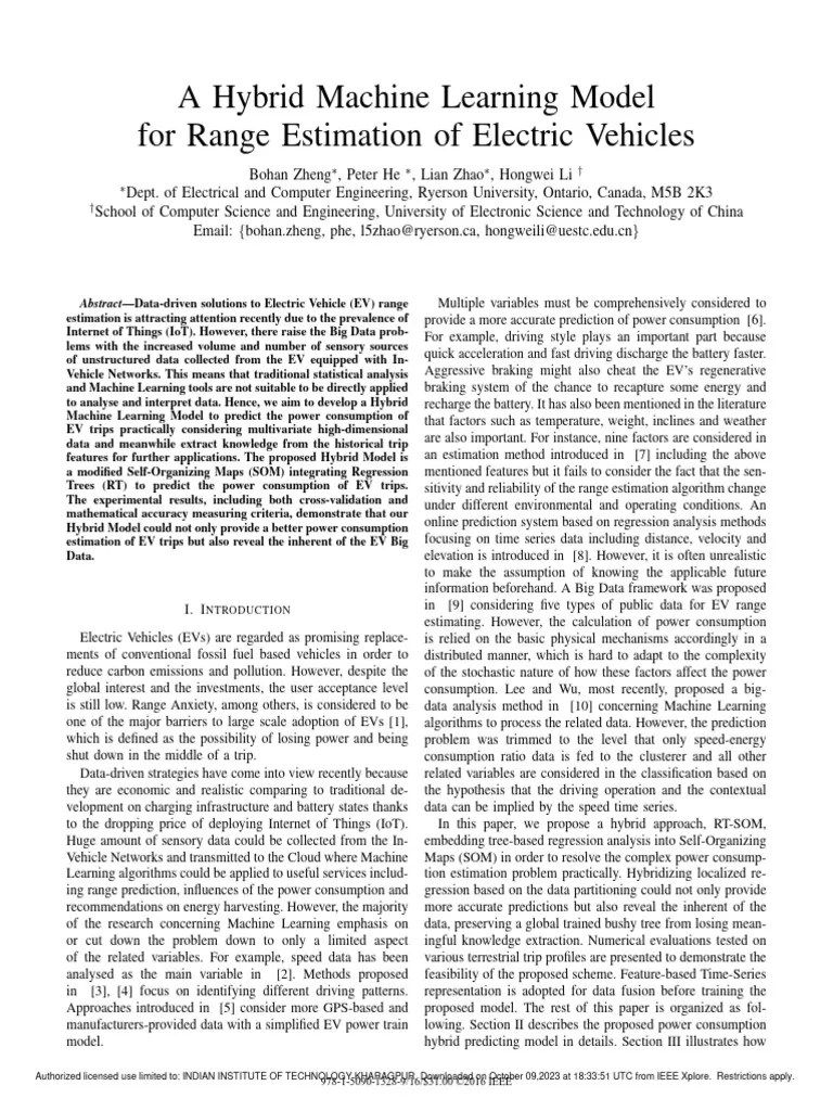 A Hybrid Machine Learning Model For Range Estimation Of Electric Vehicles | PDF | Machine ...