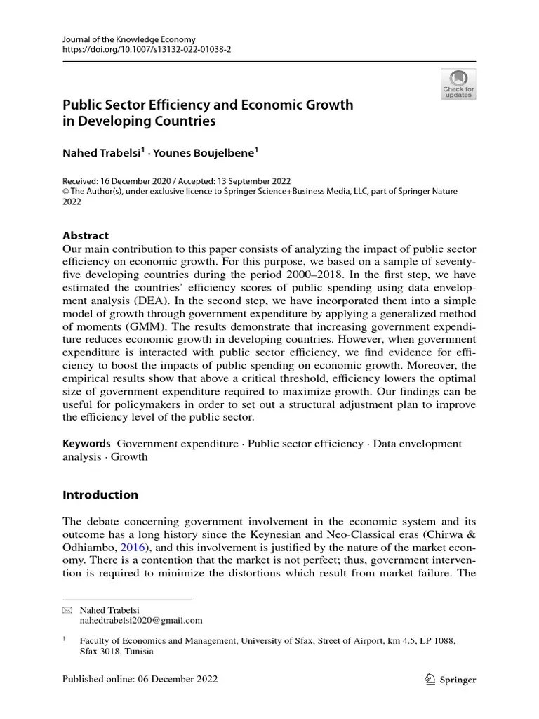 Public Sector Efficiency And Economic Growth In Development Countries ...