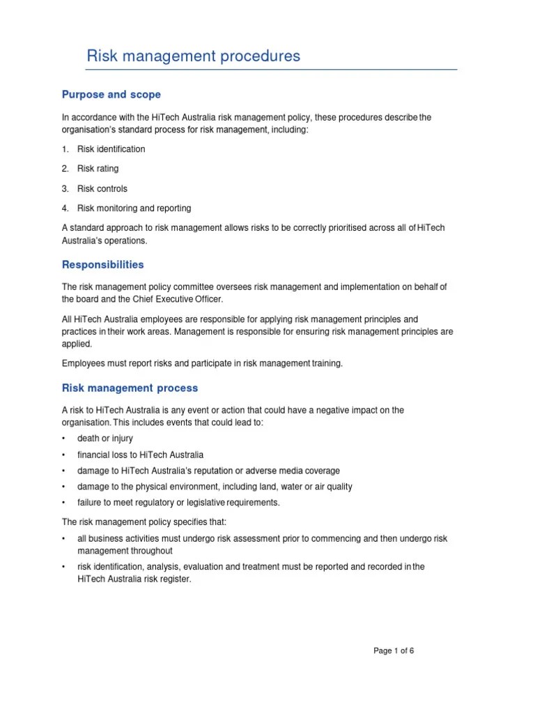 Attachment 4-Risk Management Procedures | PDF | Risk Management | Risk