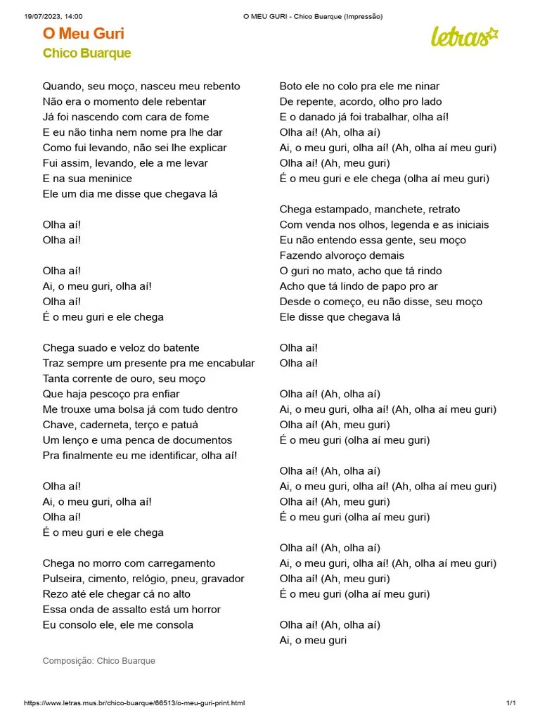 O MEU GURI - Chico Buarque (Impressão) | PDF