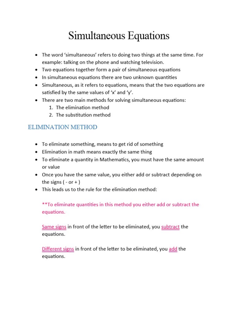 Simultaneous Equations | PDF | Equations | Mathematics