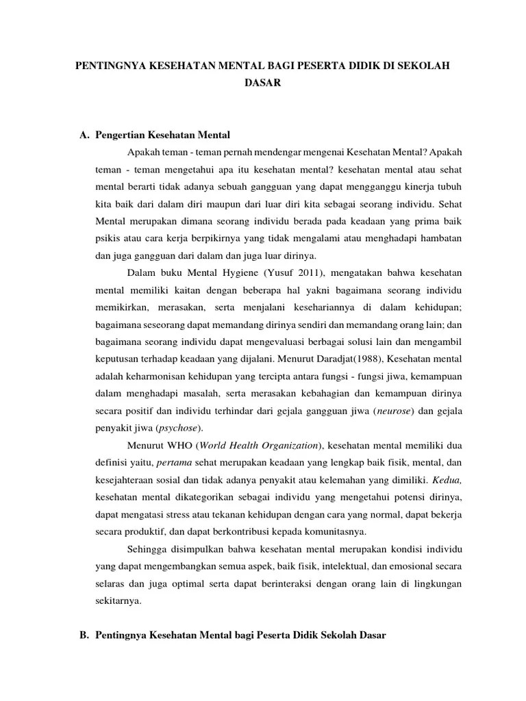 Pentingnya Kesehatan Mental Bagi Peserta Didik Di Sekolah Dasar | PDF