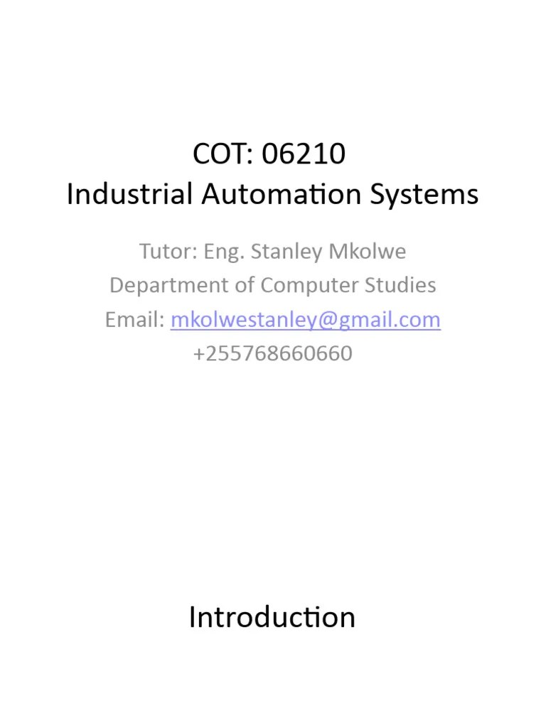 Industrial Automation - Lecture 1 | PDF | Programmable Logic Controller | Automation