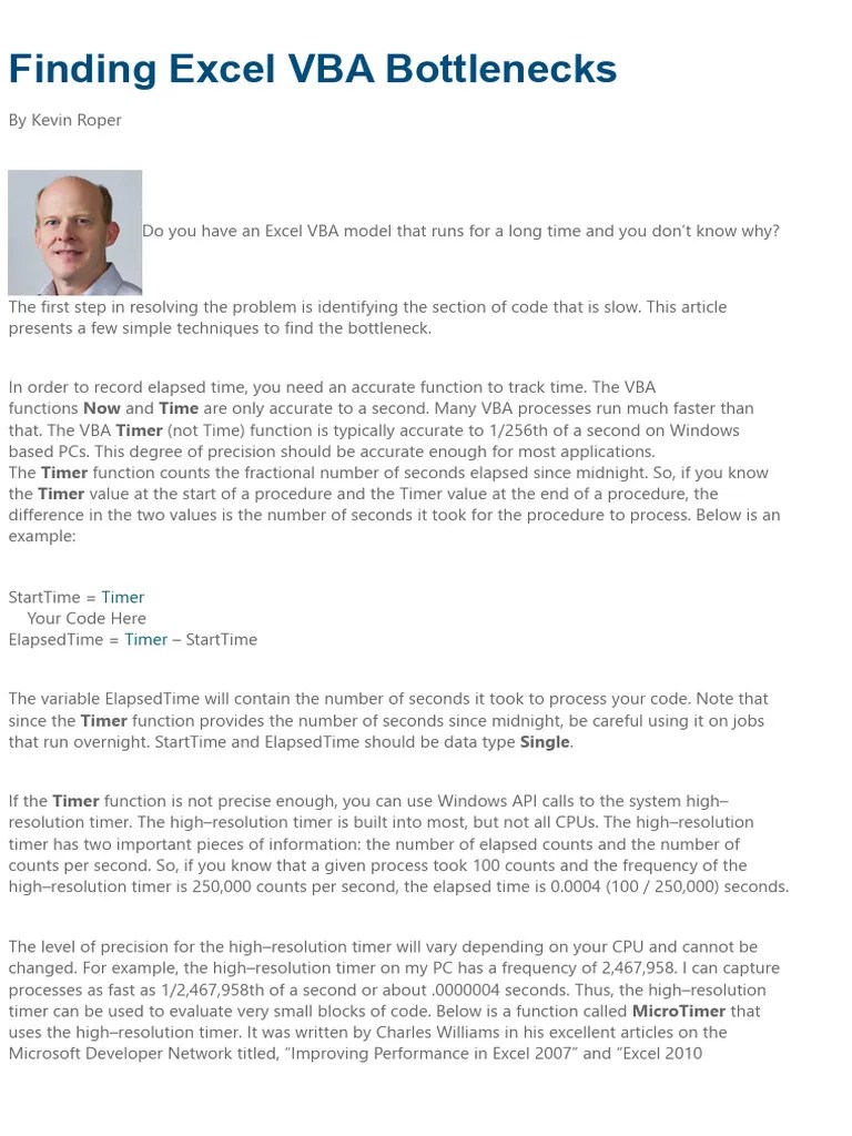 Finding Excel VBA Bottlenecks - SOA | PDF | Microsoft Excel | Integer ...
